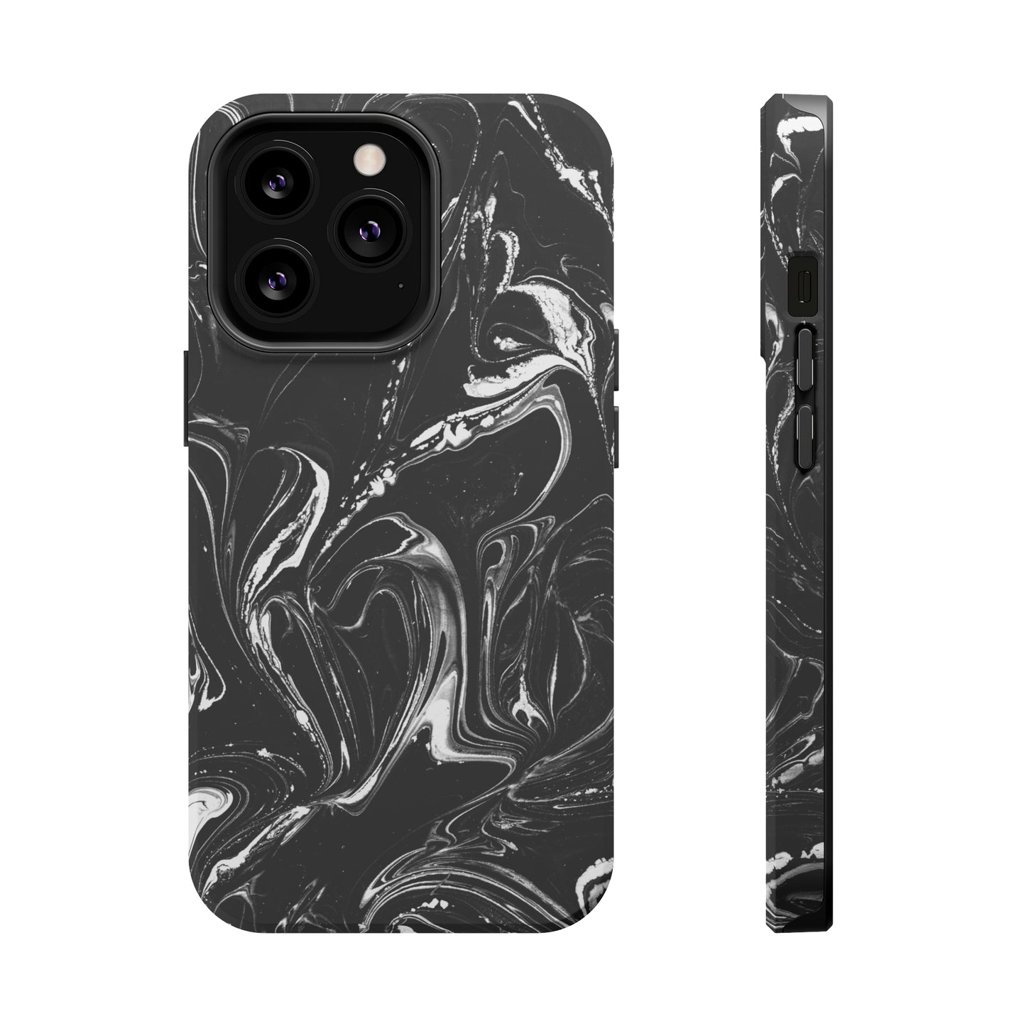 Grey & White liquid paint pattern MagSafe Tough Case