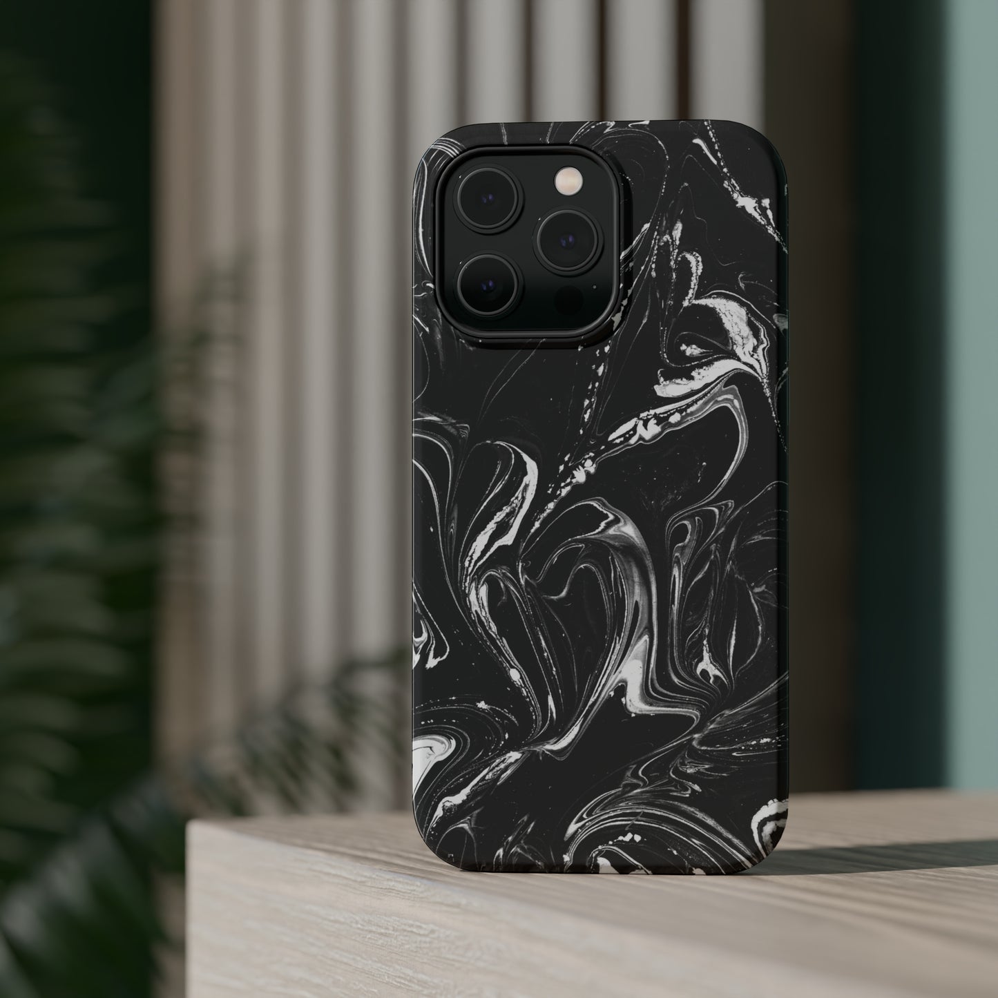 Grey & White liquid paint pattern MagSafe Tough Case