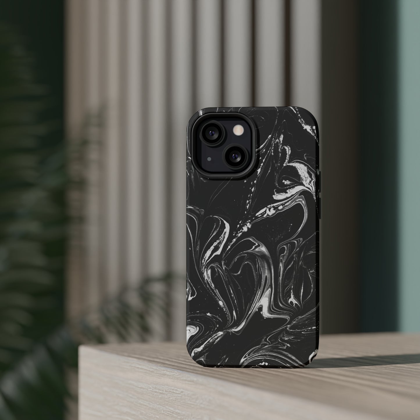Grey & White liquid paint pattern MagSafe Tough Case