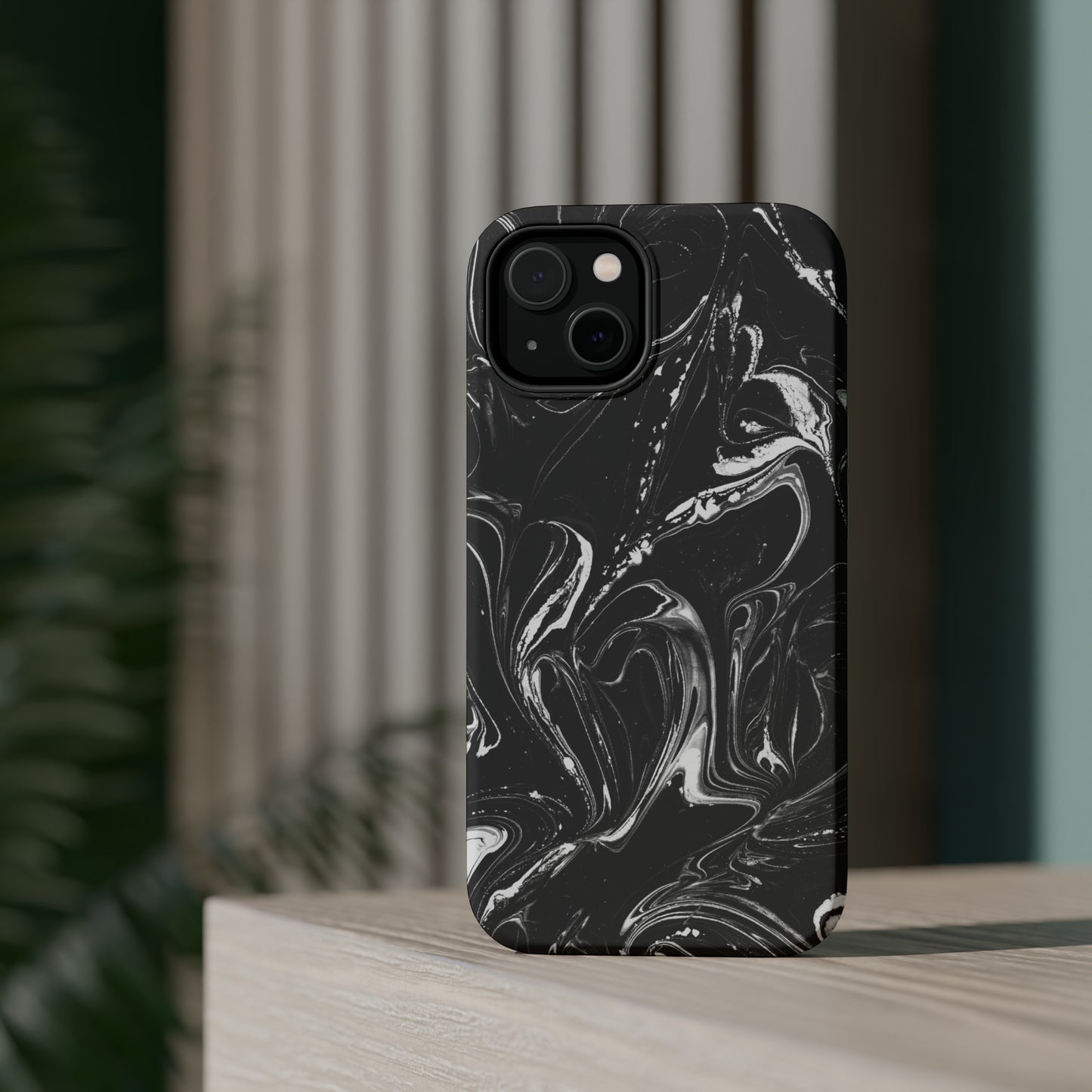 Grey & White liquid paint pattern MagSafe Tough Case