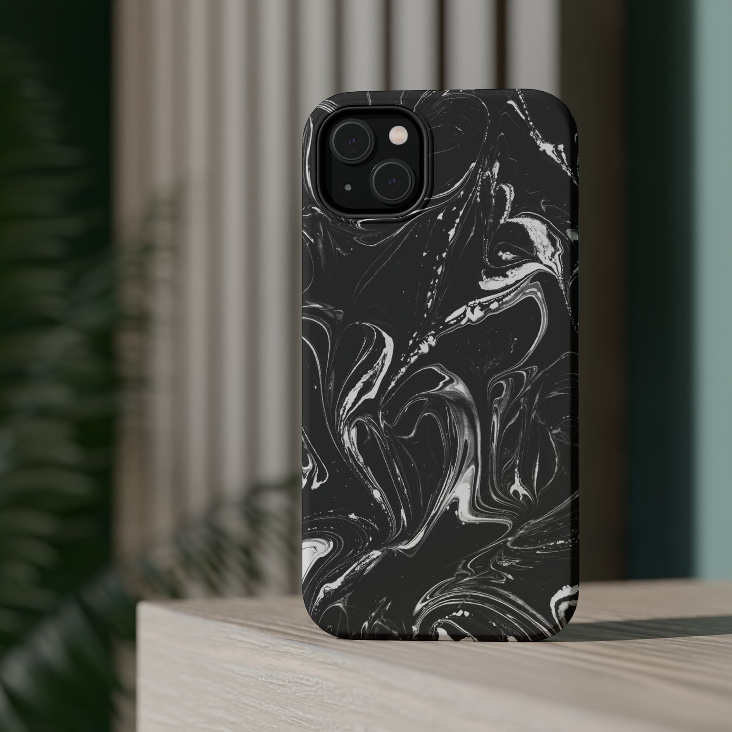 Grey & White liquid paint pattern MagSafe Tough Case