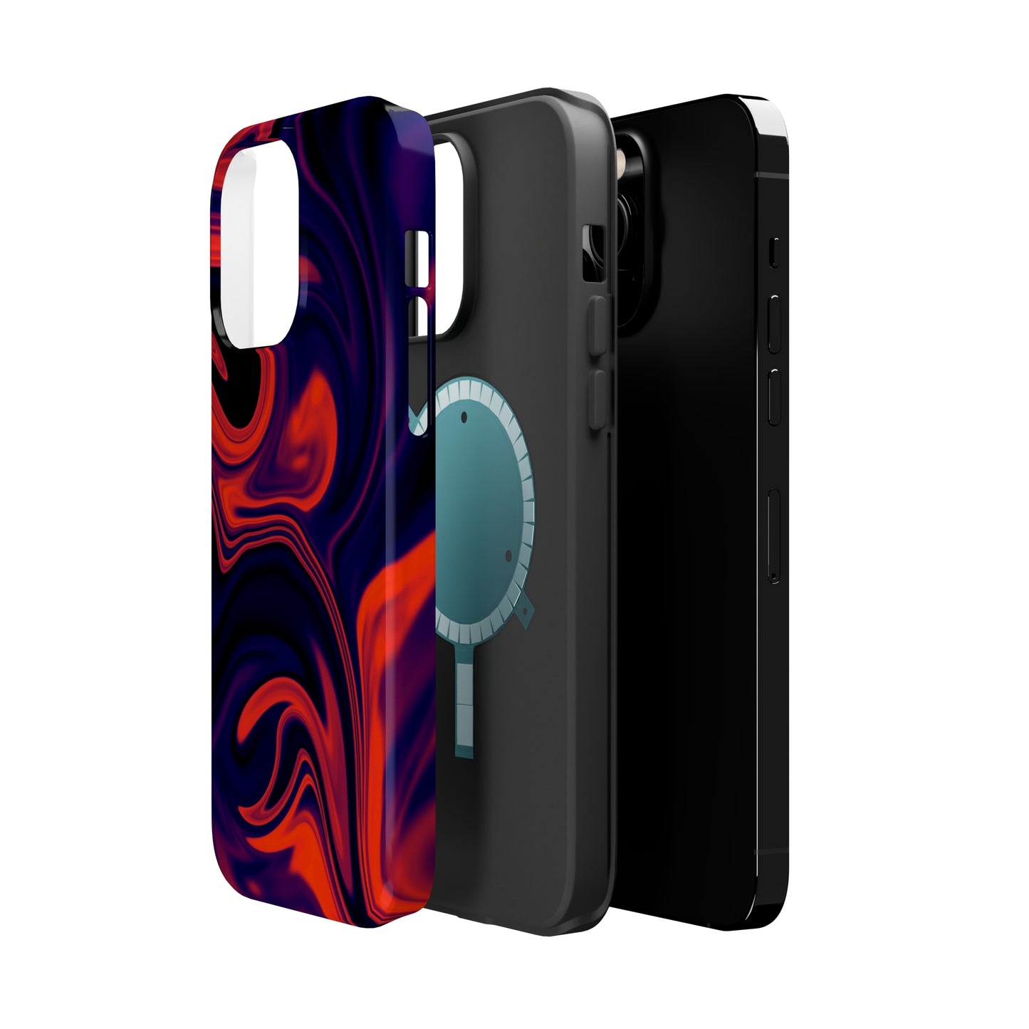 Orange & Navy blue liquid marble pattern MagSafe Tough Case