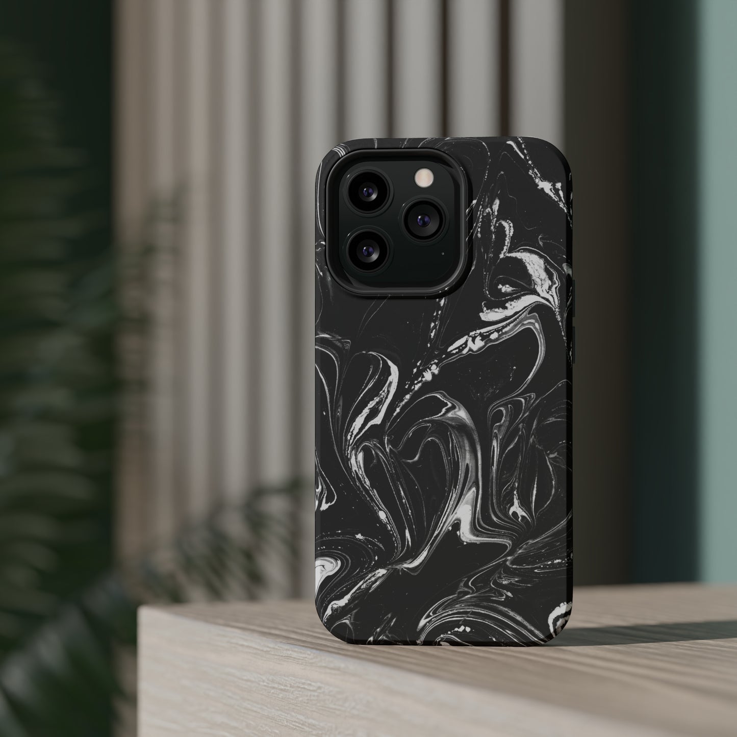 Grey & White liquid paint pattern MagSafe Tough Case