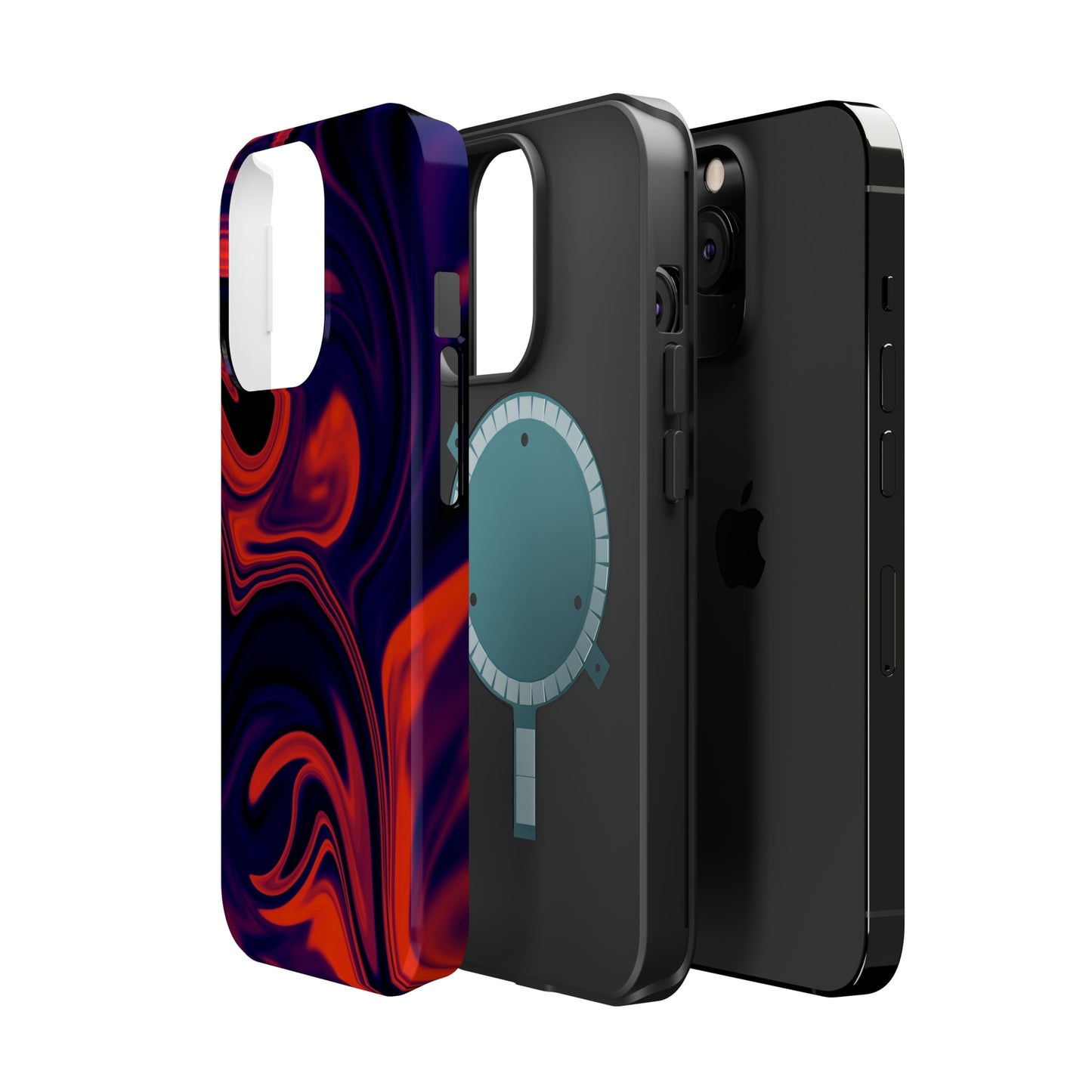 Orange & Navy blue liquid marble pattern MagSafe Tough Case