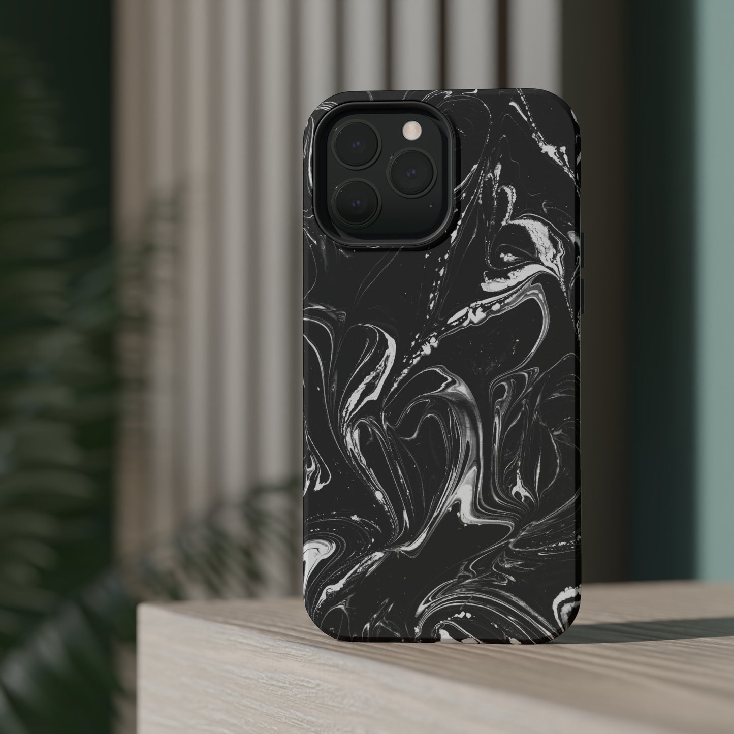 Grey & White liquid paint pattern MagSafe Tough Case