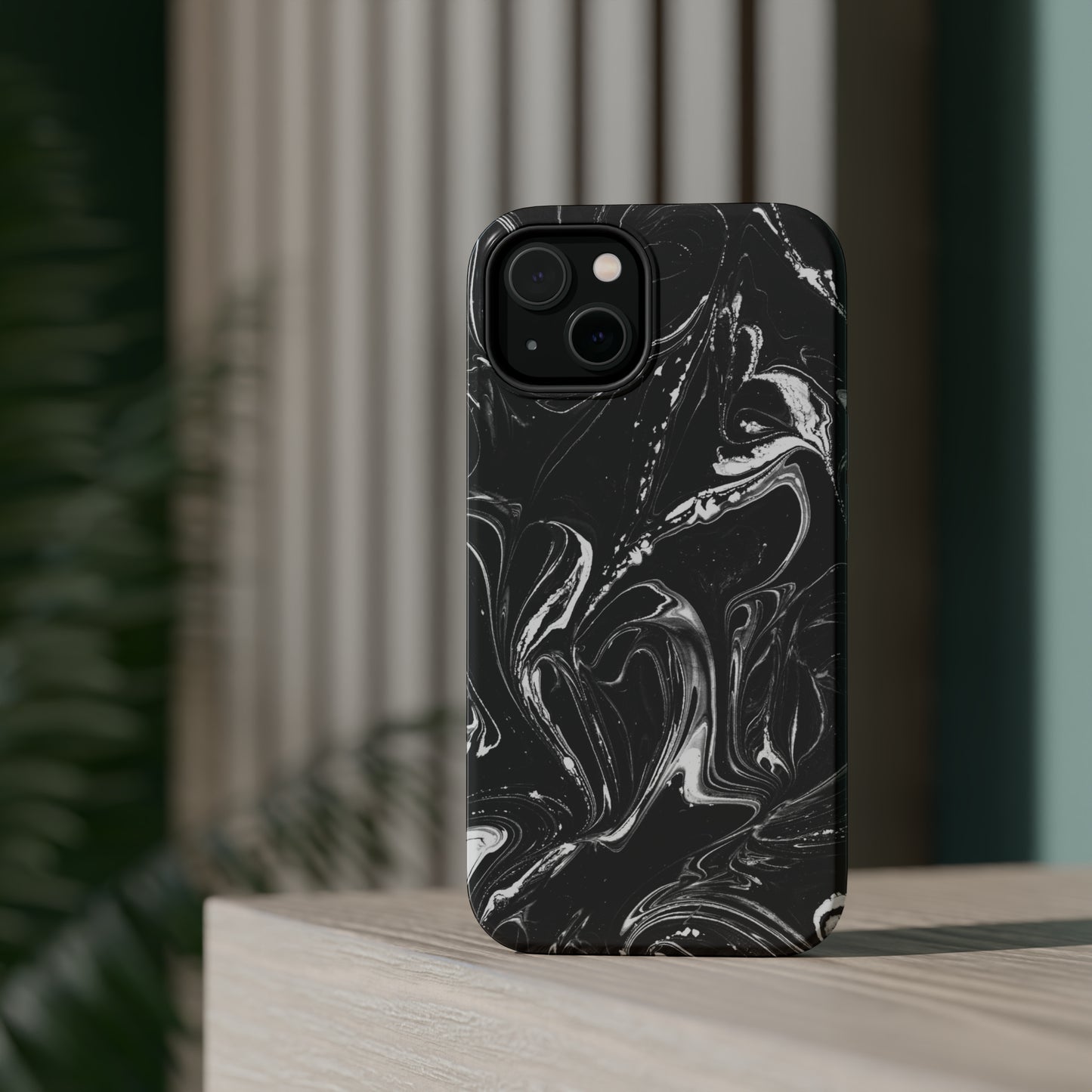 Grey & White liquid paint pattern MagSafe Tough Case