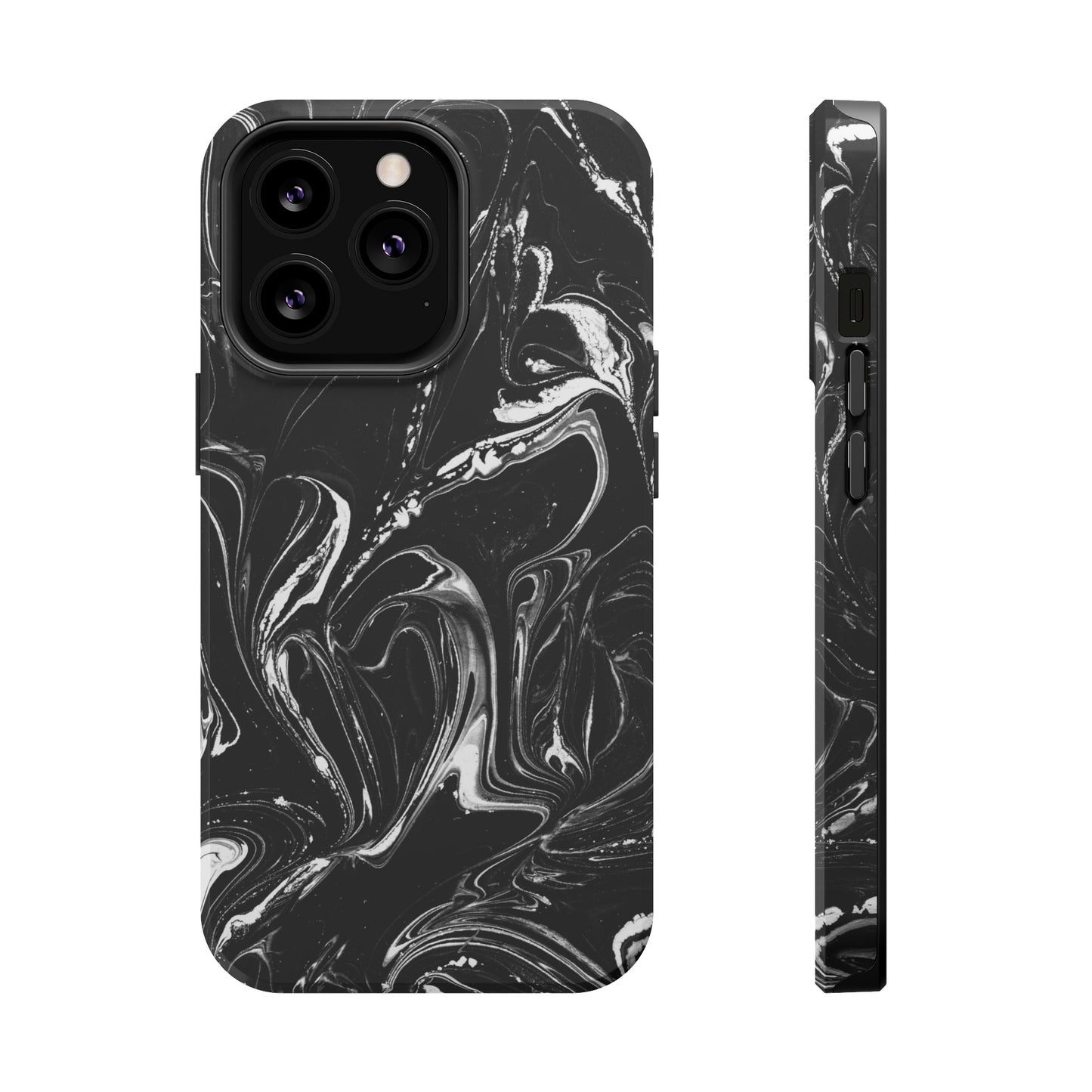 Grey & White liquid paint pattern MagSafe Tough Case