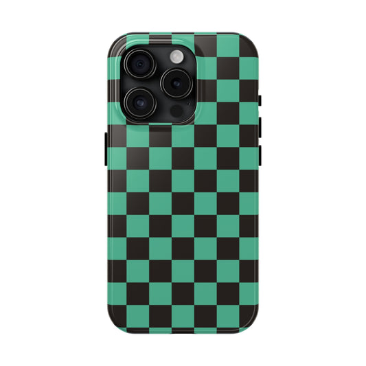 Green Checkers Tough iPhone Case