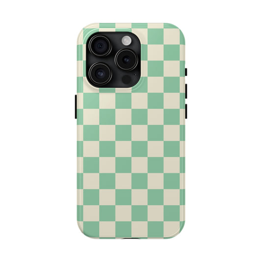 Retro Mint Checkers Tough iPhone Case